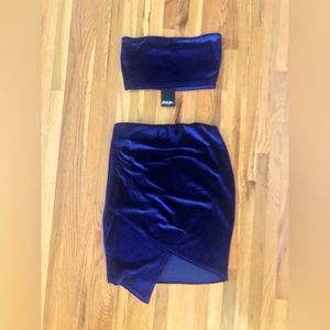 NastyGal blue velvet two piece